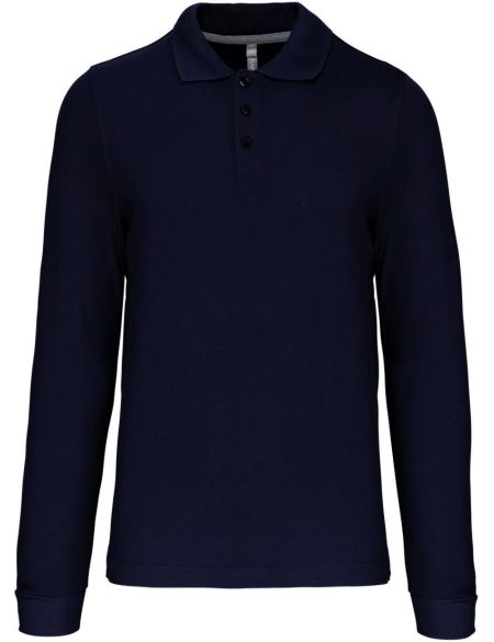Kariban K243 marineblaues Piqué-Herrenpoloshirt mit langen Ärmeln