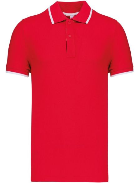 Poloshirt Herren Kontrast-Piqué Kariban K245 rot/weiß/marine