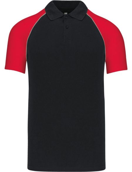 Poloshirt Herren Baseball-Piqué Kariban K226 Schwarz/Hellgrau/Rot