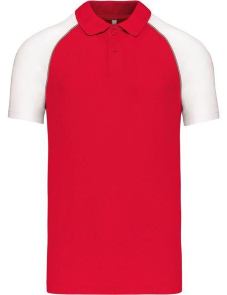 Poloshirt Herren Baseball-Piqué Kariban K226 rot/hellgrau/weiß