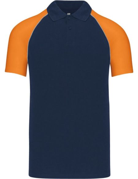 Poloshirt Herren Baseball-Piqué Kariban K226 Marineblau/Hellgrau/Orange