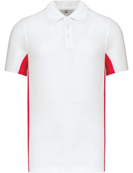 Herren-Poloshirt aus 2-farbigem Piqué Sport Kariban K232 weiß/rot