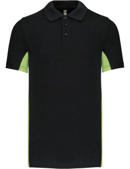 Herren-Poloshirt aus 2-farbigem Piqué Sport Kariban K232 Schwarz/Limette