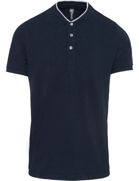 Poloshirt für Herren mit Mao-Kragen Kariban K223 weiß/marine