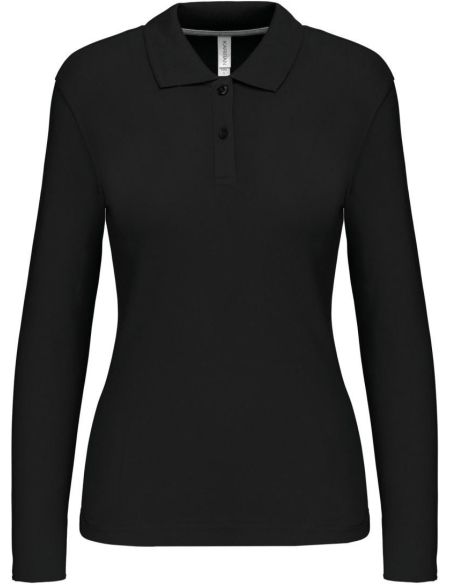 Damen-Piqué-Poloshirt mit langen Ärmeln Kariban K244 schwarz