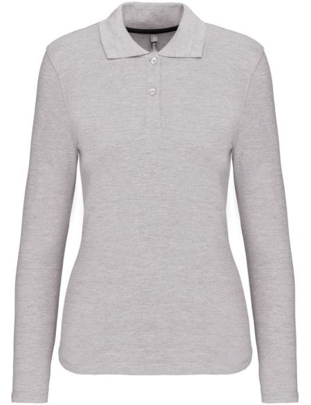 Damen-Piqué-Poloshirt mit langen Ärmeln Kariban K244 Oxford-Grau