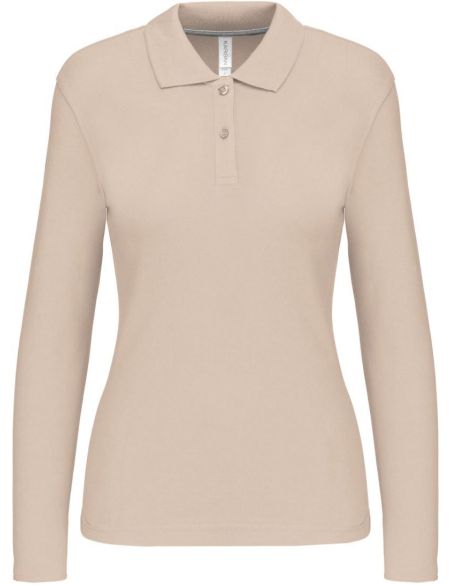 Damen-Piqué-Poloshirt mit langen Ärmeln Kariban K244 hellsand