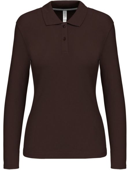 Damen-Piqué-Poloshirt mit langen Ärmeln Kariban K244 Schokolade