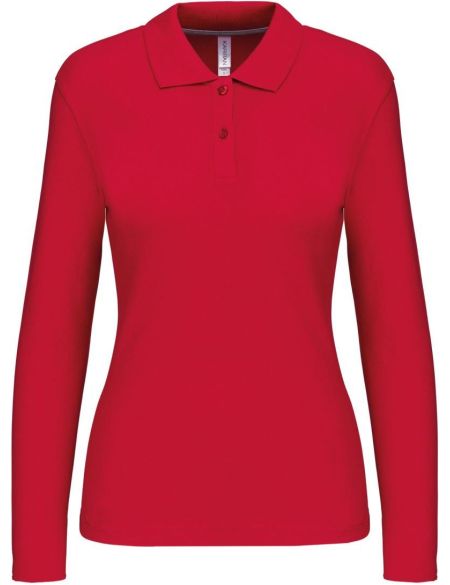 Damen-Piqué-Poloshirt mit langen Ärmeln Kariban K244 rot