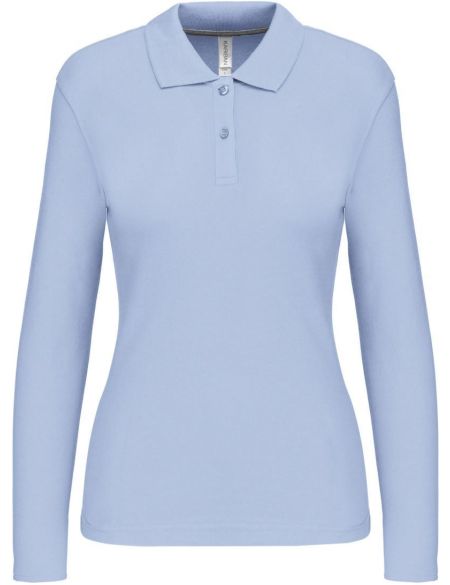 Damen-Piqué-Poloshirt mit langen Ärmeln Kariban K244 Himmelblau