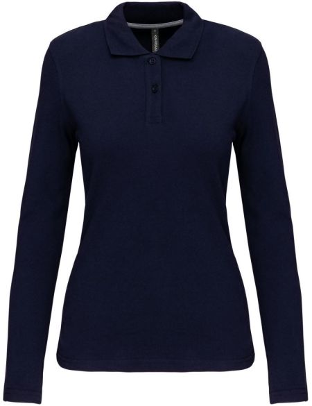 Damen-Pique-Poloshirt mit langen Ärmeln Kariban K244 Marineblau