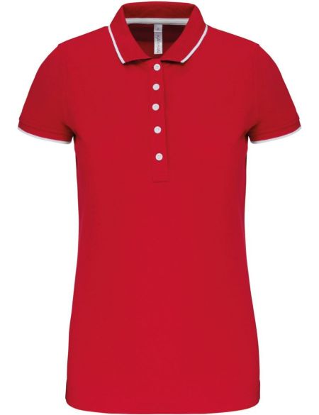 Kariban K252 Piqué-Poloshirt in Kontrastfarbe Rot/Weiß/Marineblau für Damen