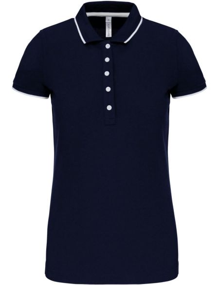 Kariban K252 Damen-Poloshirt aus kontrastierendem Piqué in Weiß/Marineblau/Weiß