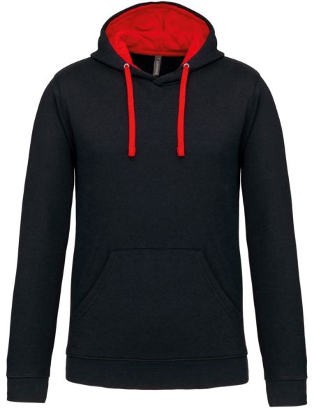 Kontrast-Sweatshirt mit Kapuze Kariban K446 schwarz/rot