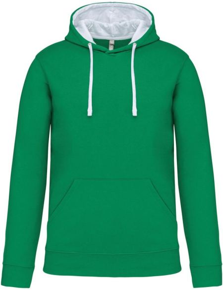 Kontrast-Sweatshirt mit Kapuze Kariban K446, helles Kellygrün/Weiß