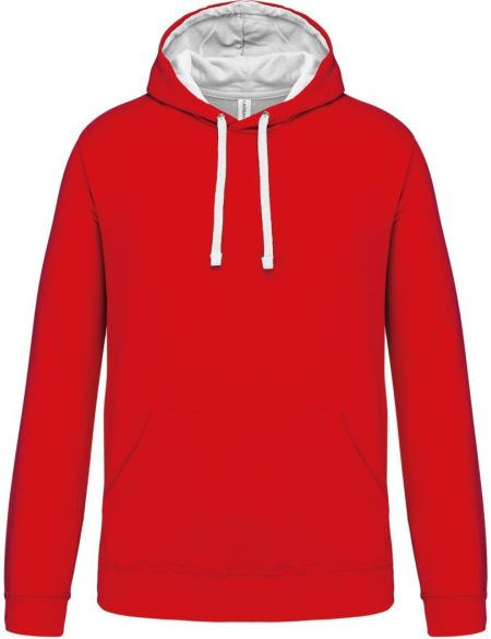 Kontrast-Sweatshirt mit Kapuze Kariban K446 rot/weiß