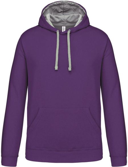 Kontrast-Sweatshirt mit Kapuze Kariban K446 lila/oxfordgrau