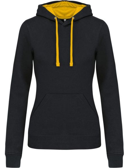 Damen-Sweatshirt mit kontrastierender Kapuze Kariban K465 schwarz/gelb