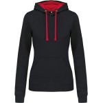 Damen-Sweatshirt mit kontrastierender Kapuze Kariban K465 schwarz/rot