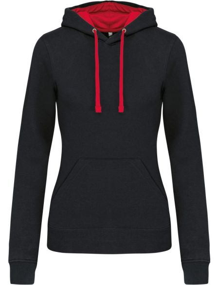 Damen-Sweatshirt mit kontrastierender Kapuze Kariban K465 schwarz/rot