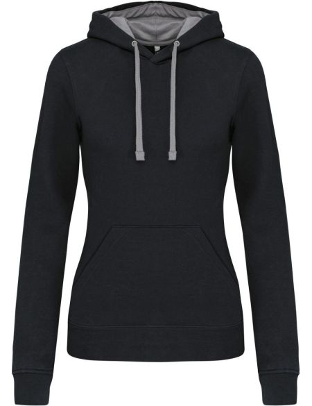 Damen-Sweatshirt mit kontrastierender Kapuze Kariban K465 Schwarz/Feingrau