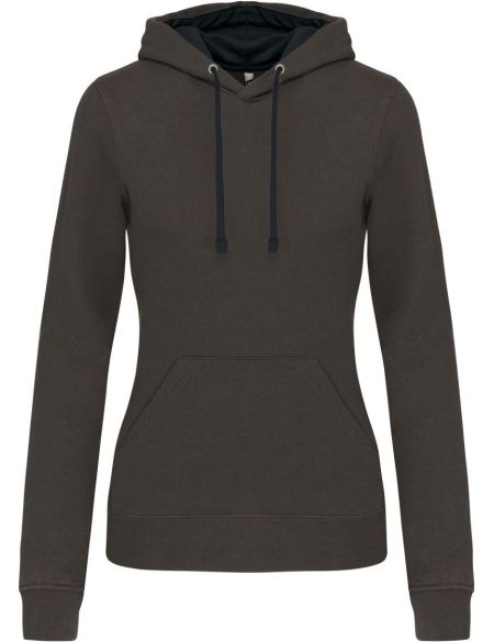 Damen-Sweatshirt mit kontrastierender Kapuze Kariban K465 dunkelgrau/schwarz
