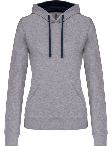 Damen-Sweatshirt mit kontrastierender Kapuze Kariban K465 Weiß/Feingrau