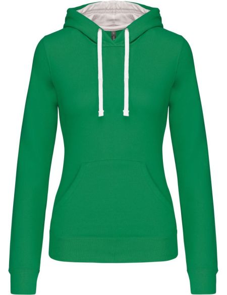 Damen-Sweatshirt mit kontrastierender Kapuze Kariban K465 helles Kellygrün/Weiß