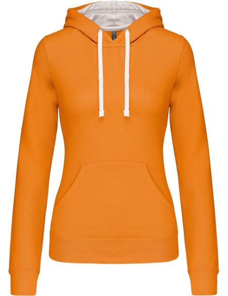 Damen-Sweatshirt mit kontrastierender Kapuze Kariban K465 orange/weiß