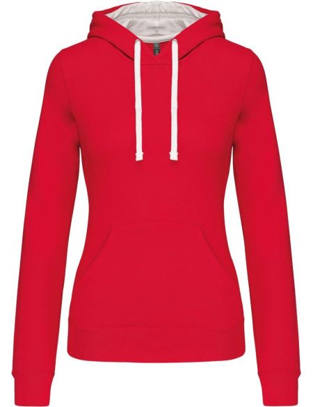 Damen-Sweatshirt mit kontrastierender Kapuze Kariban K465 rot/weiß