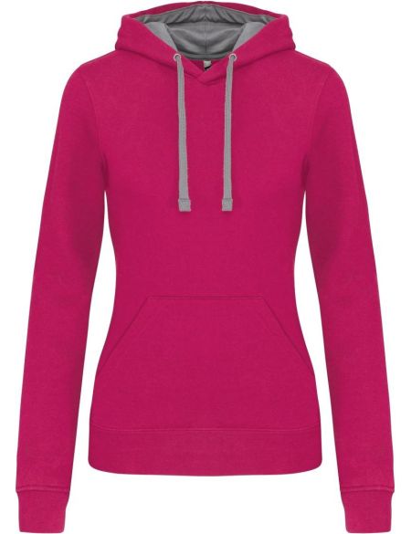 Damen-Sweatshirt mit kontrastierender Kapuze Kariban K465 Fuchsia/Feingrau