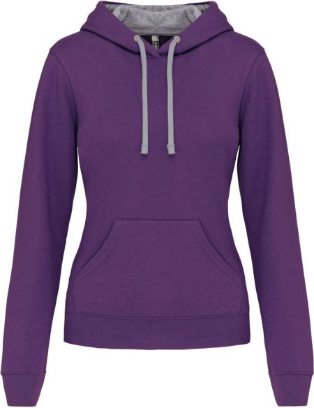 Damen-Sweatshirt mit kontrastierender Kapuze Kariban K465 lila/oxfordgrau