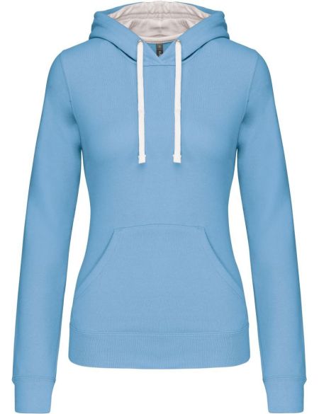 Damen-Sweatshirt mit kontrastierender Kapuze Kariban K465 Himmelblau/Weiß