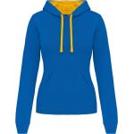 Damen-Sweatshirt mit kontrastierender Kapuze Kariban K465, helles Königsblau/Gelb