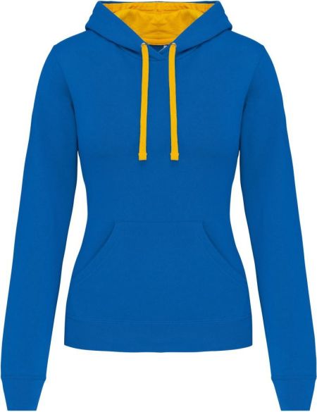 Damen-Sweatshirt mit kontrastierender Kapuze Kariban K465, helles Königsblau/Gelb