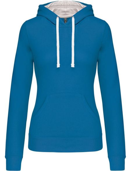 Damen-Sweatshirt mit kontrastierender Kapuze Kariban K465 Tropenblau/Weiß