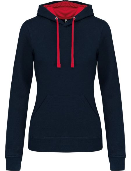 Damen-Sweatshirt mit kontrastierender Kapuze Kariban K465 marine/rot