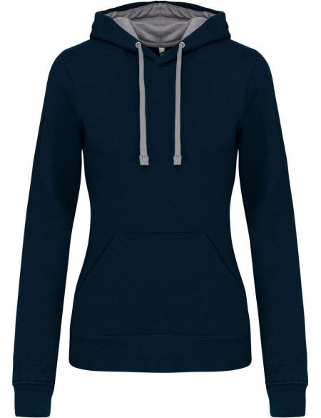 Damen-Sweatshirt mit kontrastierender Kapuze Kariban K465 Marineblau/Feingrau