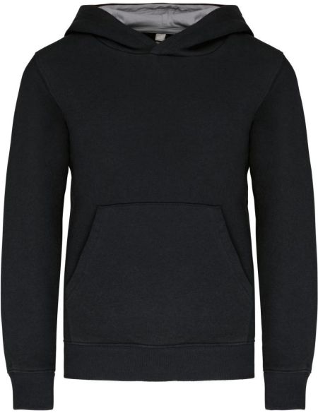 Kinder-Sweatshirt mit kontrastierender Kapuze Kariban K453 Schwarz/Feingrau
