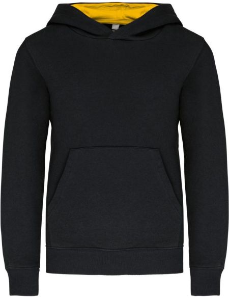 Kinder-Sweatshirt mit kontrastierender Kapuze Kariban K453 schwarz/gelb