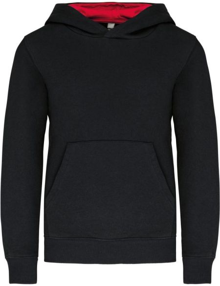 Kinder-Sweatshirt mit kontrastierender Kapuze Kariban K453 schwarz/rot