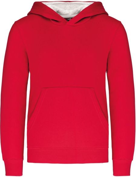 Kinder-Sweatshirt mit kontrastierender Kapuze Kariban K453 rot/weiß