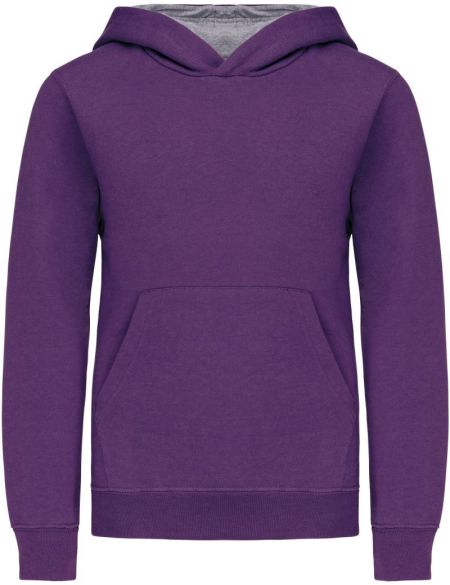 Kinder-Sweatshirt mit kontrastierender Kapuze Kariban K453 lila/oxfordgrau