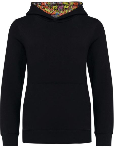 Kinder-Sweatshirt mit Kapuze Kariban K4014 schwarz/Skate-Graffiti