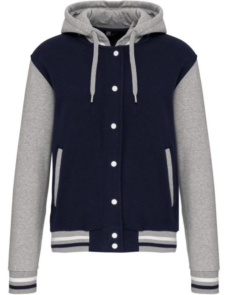 Unisex-Universitätsjacke Teddy Kariban K4003 Oxford-Grau/Marineblau/Weiß