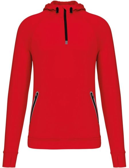 Sport-Sweatshirt mit Kapuze und 1/4-Reißverschluss Kariban ProAct PA360 rot