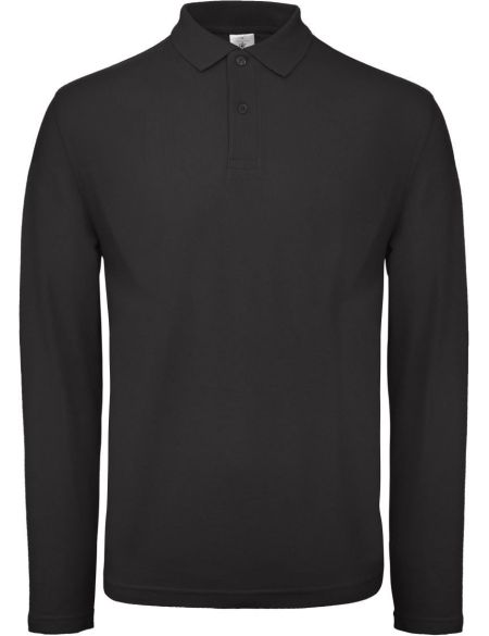 Herren-Piqué-Poloshirt mit langen Ärmeln ID.001 LSL schwarz