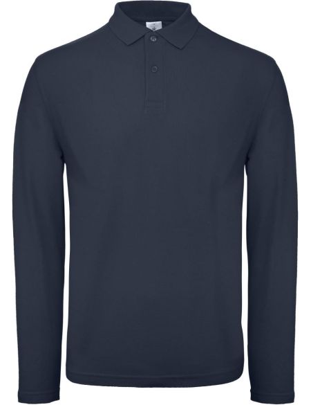 Herren-Pique-Poloshirt mit langen Ärmeln ID.001 LSL Marineblau