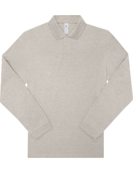 Mein Polo 210 LSL Heather Grey Fog Langarm-Poloshirt aus schwerem Baumwoll-Piqué