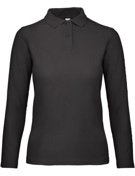 Damen-Pique-Poloshirt mit langen Ärmeln ID.001_LSL_women schwarz